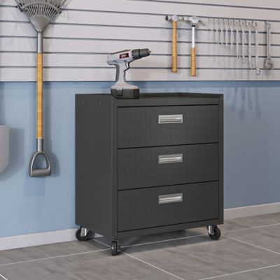 Image showing  31.5 in. Fortress Textured Metal Garage Mobile Chest with 3 Full Extension Drawers, Charcoal