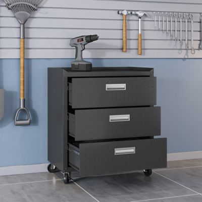 Image showing  31.5 in. Fortress Textured Metal Garage Mobile Chest with 3 Full Extension Drawers, Charcoal