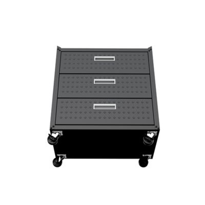 Image showing 5 th Manhattan Comfort 31.5 in. Fortress Textured Metal Garage Mobile Chest with 3 Full Extension Drawers, Charcoal