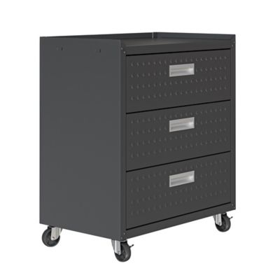 Image showing 7 th Manhattan Comfort 31.5 in. Fortress Textured Metal Garage Mobile Chest with 3 Full Extension Drawers, Charcoal