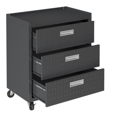 Image showing 8 th Manhattan Comfort 31.5 in. Fortress Textured Metal Garage Mobile Chest with 3 Full Extension Drawers, Charcoal