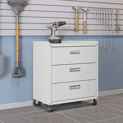 Image showing  31.5 in. Fortress Textured Metal Garage Mobile Chest with 3 Full Extension Drawers, White