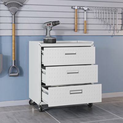 Image showing  31.5 in. Fortress Textured Metal Garage Mobile Chest with 3 Full Extension Drawers, White