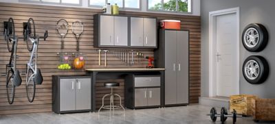 Image showing 8 th Manhattan Comfort Fortress Garage Table in Natural Wood and Steel, Gray