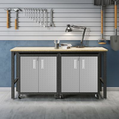 Image showing  3 pc. Fortress Mobile Space-Saving Steel Garage Cabinet and Worktable 1.0, Gray, 14GMC