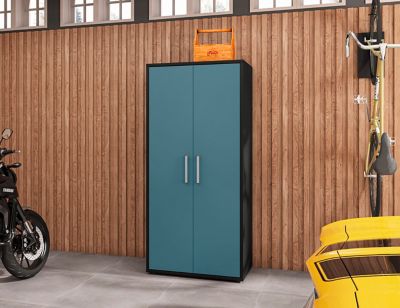 Image showing  73.43 in. Eiffel Modern Garage Cabinet with 4 Adjustable Shelves, Black/Aqua