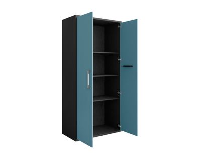 Image showing  Eiffel Modern Garage Cabinet with 4 Adjustable Shelves, Set of 2, Black/Aqua