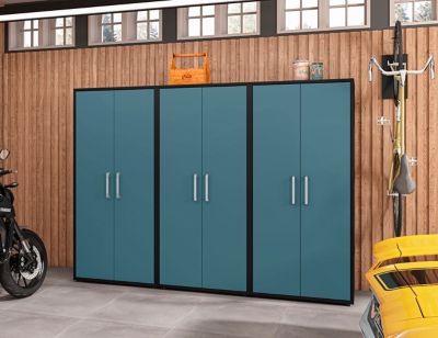 Image showing  Eiffel Modern Garage Cabinet with 4 Adjustable Shelves, Set of 3, Matte Black/Aqua