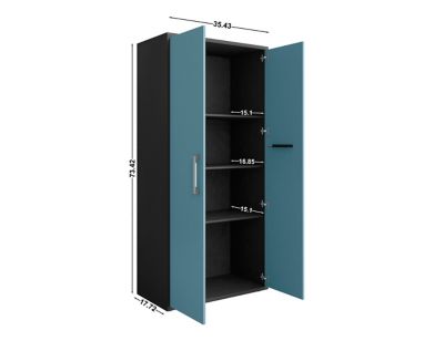 Image showing  Eiffel Modern Garage Cabinet with 4 Adjustable Shelves, Set of 3, Matte Black/Aqua