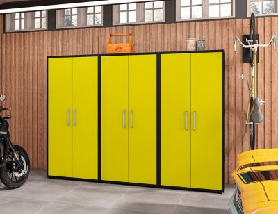 Image showing  Eiffel Modern Garage Cabinet with 4 Adjustable Shelves, Set of 3, Black/Yellow