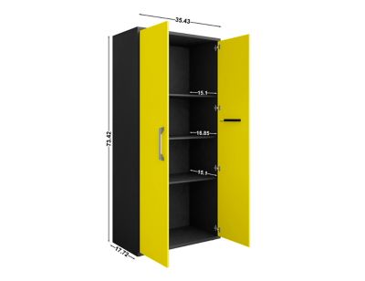 Image showing  Eiffel Modern Garage Cabinet with 4 Adjustable Shelves, Set of 3, Black/Yellow