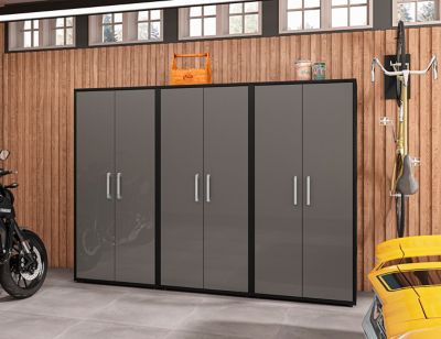 Image showing  Eiffel Modern Garage Cabinet with 4 Adjustable Shelves, Set of 3, Black/Gray