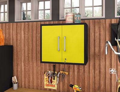 Image showing  Eiffel Floating Modern Garage Storage Cabinet with Lock and Key, Black/Yellow