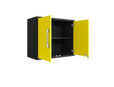 Image showing  Eiffel Floating Modern Garage Storage Cabinet with Lock and Key, Black/Yellow