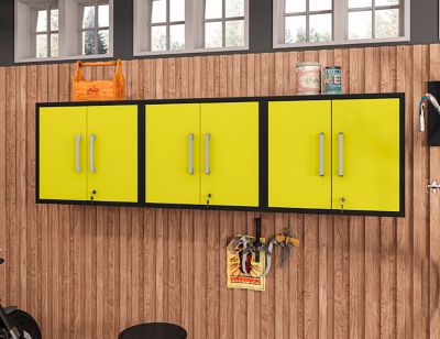 Image showing  Eiffel Floating Modern Garage Storage Cabinet with Lock and Key, Set of 3, Black/Yellow