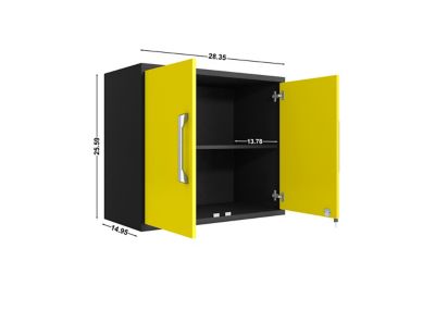Image showing  Eiffel Floating Modern Garage Storage Cabinet with Lock and Key, Set of 3, Black/Yellow