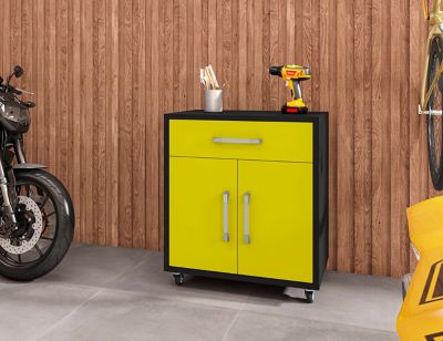 Image showing  28.35 in. Eiffel Mobile Modern Garage Storage Cabinet with 1 Drawer, Black/Yellow
