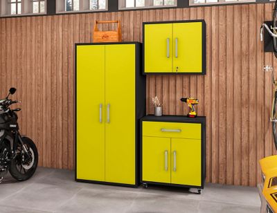 Image showing  3 pc. Eiffel Storage Modern Garage Set, Matte Black/Yellow