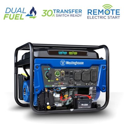 Westinghouse 6600 Home Backup Watt Dual Fuel Portable Generator with Remote Electric Start & CO Sensor -  WGen5300DFc