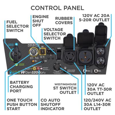 Image showing  6,600/5,300-Watt Dual-Fuel 6600 Home Backup Watt Portable Generator, Remote Electric Start, CO Sensor