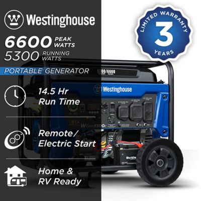 Image showing  6,600/5,300-Watt Gasoline Powered Home Backup Portable Generator, Remote Electric Start, CO Sensor