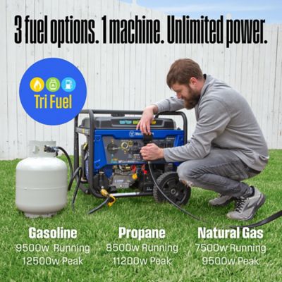 Image showing  12,500/9,500-Watt Tri-Fuel Portable Generator, CO Sensor, Gas/Propane/Natural Gas