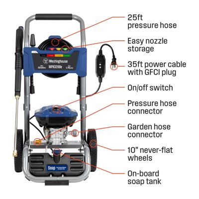 Image showing  3,200 Max PSI 1.76 GPM Electric Cold Water Pressure Washer with 5 Nozzles and Soap Tank