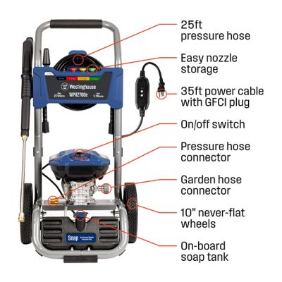 Image showing  2,700 Max PSI 1.76 GPM Electric Cold Water Pressure Washer with 5 Nozzles and Soap Tank