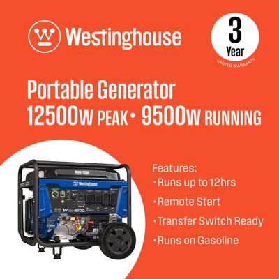 Image showing  12,500/9,500-Watt Gasoline Powered Portable Generator, CO Sensor, Remote Electric Start