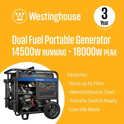 Image showing  18,000/14,500-Watt Dual-Fuel Portable Generator, Gas/Propane, Home Backup, CO Sensor