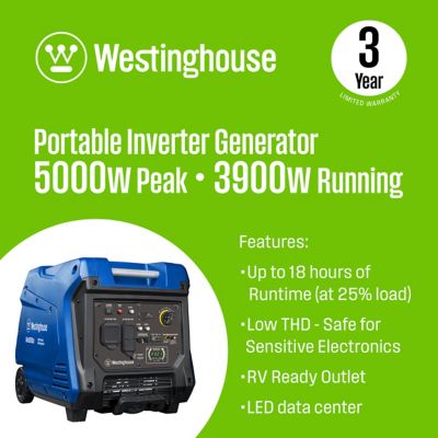 Image showing  5,000/3,900-Watt Gasoline Powered Portable Inverter Generator, CO Sensor, Recoil Start