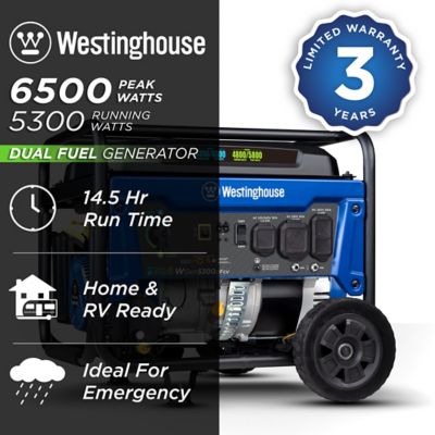 Image showing  6,500/5,300-Watt Dual-Fuel Home Backup Portable Generator, CO Sensor
