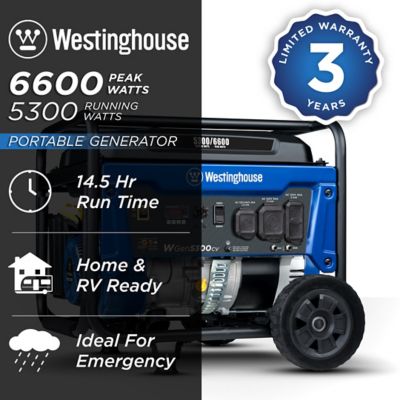 Image showing  6,600/5,300-Watt Gasoline Powered Home Backup Portable Generator, Recoil Start, RV-Ready Outlet, CO Sensor