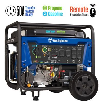 Westinghouse 12,500/9,500-Watt Dual-Fuel Portable Generator, Gas/Propane, CO Sensor