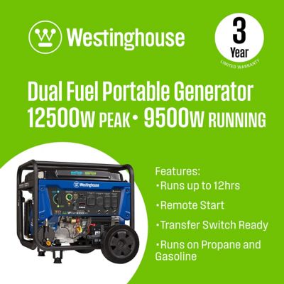 Image showing  12,500/9,500-Watt Dual-Fuel Portable Generator, Gas/Propane, CO Sensor