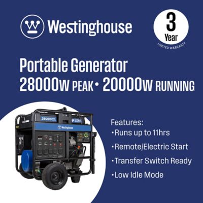 Image showing  28,000/20,000-Watt Gasoline Powered Portable Generator, Home Backup, Remote Start, CO Sensor