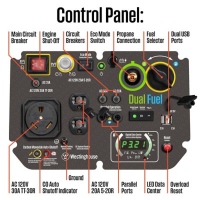 Image showing 6 th Westinghouse 5,000/3,900-Watt Dual-Fuel Portable Inverter Generator, CO Sensor