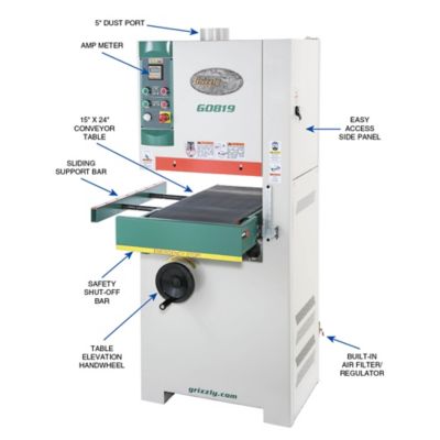 Image showing  G0819-15 in. 5 HP Open-End Wide-Belt Sander