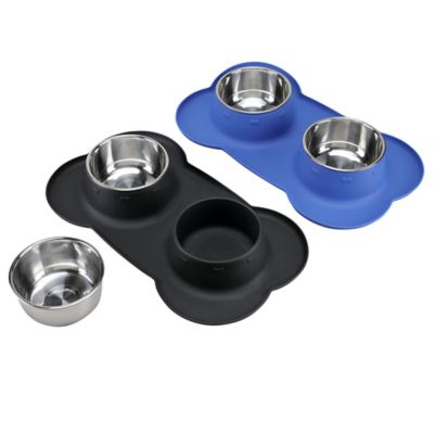 Image showing  Waterproof Silicone Pet Food Mat with Bowls, Assorted Colors