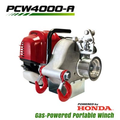Portable Winch PCW4000-A: Gas-Powered 2,200 lb Portable Winch with Accessories. Equipped with Honda GX50 engine