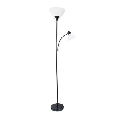 Creekwood Home Traditional 2 Light Mother Daughter Metal Floor Lamp with Torchiere and Reading Light Plastic Shades