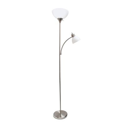 Creekwood Home 2 Light Mother Daughter Metal Floor Lamp with Torchiere and Reading Light Plastic Shades