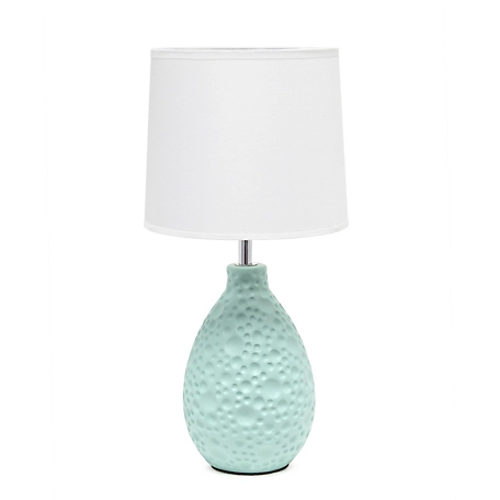 Creekwood Home Traditional Ceramic Textured Thumbprint Tear Drop Shaped Table Desk Lamp with Tapered Fabric Shade