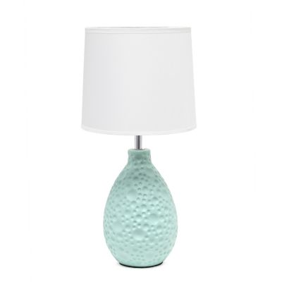 Image showing  Traditional Ceramic Textured Thumbprint Tear Drop Shaped Table Desk Lamp with Tapered Fabric Shade