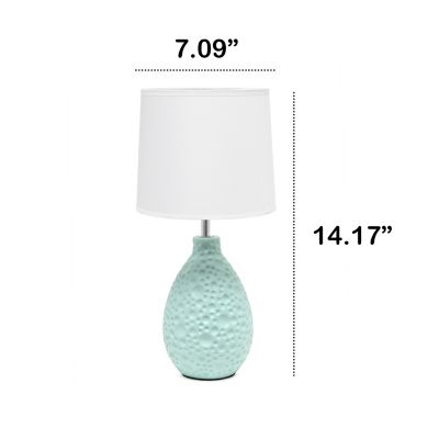 Image showing  Traditional Ceramic Textured Thumbprint Tear Drop Shaped Table Desk Lamp with Tapered Fabric Shade