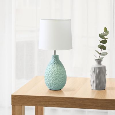 Image showing  Traditional Ceramic Textured Thumbprint Tear Drop Shaped Table Desk Lamp with Tapered Fabric Shade