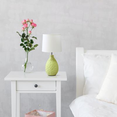 Creekwood Home Traditional Ceramic Textured Thumbprint Tear Drop Shaped Table Desk Lamp with Tapered Fabric Shade