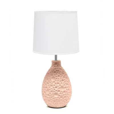 Image showing  Traditional Ceramic Textured Thumbprint Tear Drop Shaped Table Desk Lamp with Tapered Fabric Shade