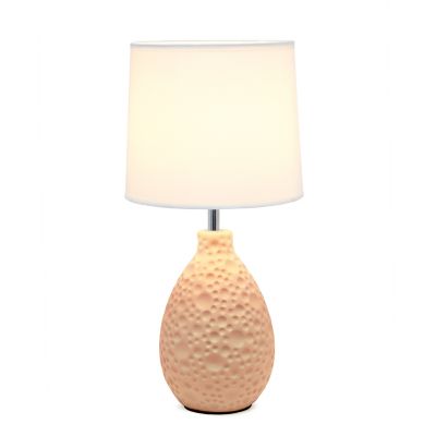 Image showing  Traditional Ceramic Textured Thumbprint Tear Drop Shaped Table Desk Lamp with Tapered Fabric Shade