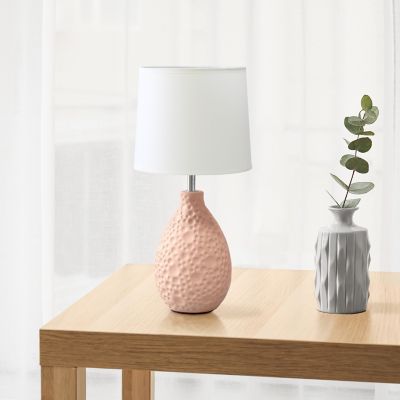 Image showing  Traditional Ceramic Textured Thumbprint Tear Drop Shaped Table Desk Lamp with Tapered Fabric Shade